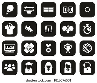 Table Tennis Sport & Equipment Icons White On Black Flat Design Set Big