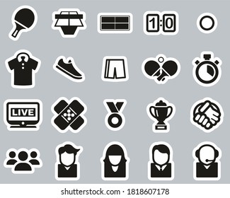 Table Tennis Sport & Equipment Icons Black & White Sticker Set Big