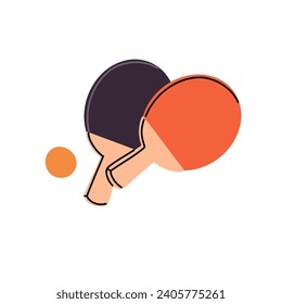 Table tennis symbol. Ping pong racquets with ball. Pingpong inventories, supplies for playing game. Professional equipment for racket sport. Flat isolated vector illustration on white background