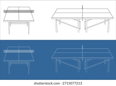 Mesa de tenis de mesa Dibujo técnico Frente y vista de Perspectiva Estructura metálica