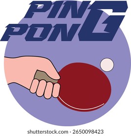 Banner do torneio de tênis de mesa, competição campeã, mão de design plano com raquete e bola, fundo redondo. Decor escola de esportes, treinamento de ping pong, hobby de esportes, estilo de vida ativo
