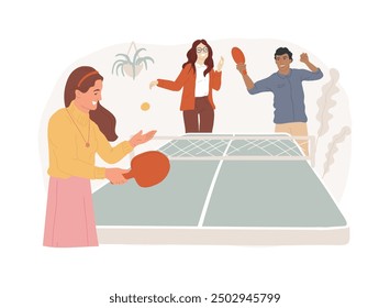 Table tennis tournament isolated cartoon vector illustrations. Group of diverse colleagues playing table tennis in office game room together, work break, modern workplace vector cartoon.