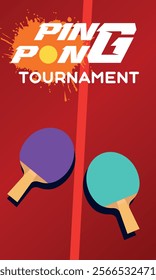 Table tennis tournament. Ping pong game background. Two rackets on red background. Vector poster design template