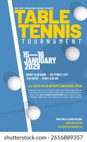 Table tennis tournament poster template with balls, shadows and playground line - vector illustration