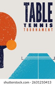 Table tennis tournament typographical vintage grunge style poster design. Retro vector illustration.