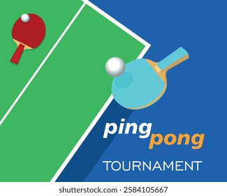 Table tennis tournament. Vector concept illustration two rackets on green ping pong table