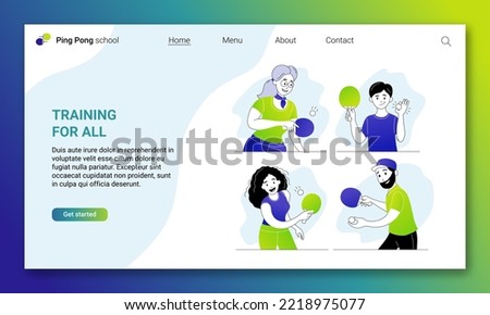 Table tennis training for all landing page template. Ping pong school, sport club, tournament website inteface. People doing leisure or competing cartoon thin line cartoon vector illustration