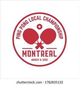 Table tennis vector emblem or badge, logo with crossed paddles and a ball. ping pong tournament or championship poster label.