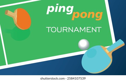 Table tennis table vector illustration. Ping pong champions tournament poster. Ping pong rackets, ball