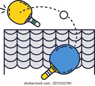 Table tennis vector. Ping pong racket, ball and net icon. Sport game equipment isolated on white background