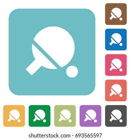 Table tennis white flat icons on color rounded square backgrounds