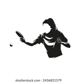 Table tennis, woman playing ping pong, isolated vector silhouette