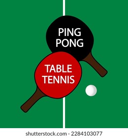 Mesa de Tenis Día Mundial PING PONG 2 raquetas y bola, ilustración de arte vectorial.