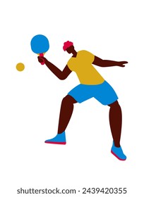 Table tennis.Athlete plays table tennis.Sports games, competitions. Vector illustration in a flat style on a white background