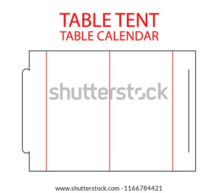 Table tent, calendar die cut template stamp. Vector black isolated circuit table calendar. Die line table tent with lock. Blank white calendar mock up landscape horizontal for print table cards.