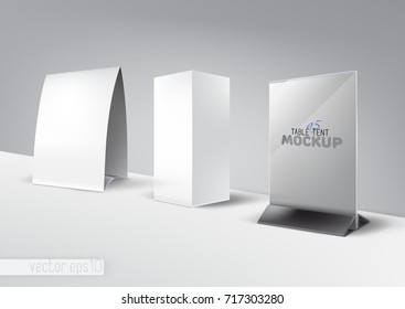 Table Tent (table Stand, Menu, Card, Advertising) Mockup Set. Restaurant, Cafe Or Bar Menu Boards. Three Different Sizes Mockups. Vector Illustration