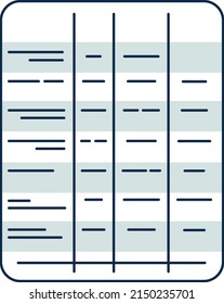 Table with text data icon. Financial statistic numbers