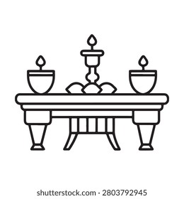 table with three lit candles on top isolated on transparent background