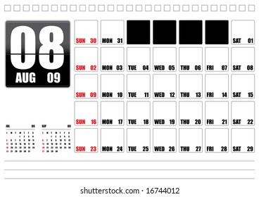 Table top calendar 2009 - August (editable text)