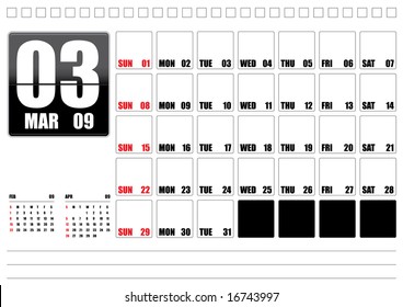 Table top calendar 2009 - March (editable text)