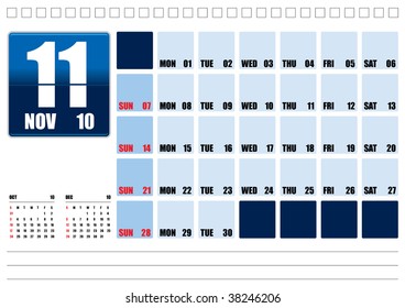 Calendario superior del cuadro 2010 - noviembre