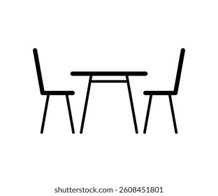 Table and two chairs furniture, seats in interior line icon. Office, cafe, restaurant and home kitchen furniture graphic outline. Simple interior objects for eating. Vector illustration