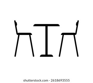 Table and two chairs furniture, seats in interior line icon. Office, cafe, restaurant and home kitchen furniture graphic outline. Simple interior objects for eating. Vector illustration