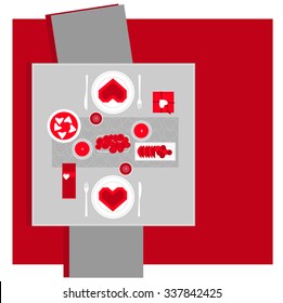 Table for two on Valentine's day. Vector illustration