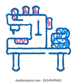 table with typewriter and fabrics doodle icon sketch vector. table with typewriter and fabrics sign. isolated symbol illustration