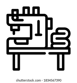 table with typewriter and fabrics line icon vector. table with typewriter and fabrics sign. isolated contour symbol black illustration