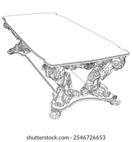 Vector de mesa para manualidades de bricolaje, libros para colorear y Diseño gráfico. Ilustración de decoración del hogar antiguo elegante