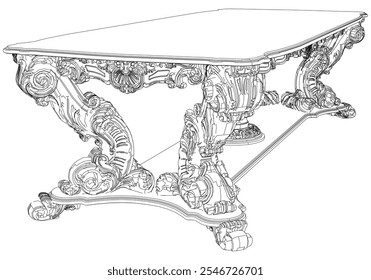 Vector de mesa para manualidades de bricolaje, libros para colorear y Diseño gráfico. Ilustración de decoración del hogar antiguo elegante