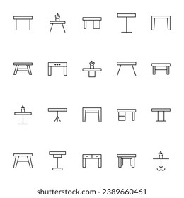 Table Vector Icons Collection. Suitable for books, stores, shops. Editable stroke in minimalistic outline style. Symbol for design 