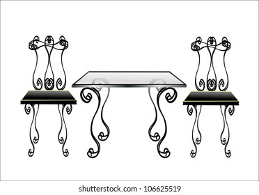 Table w Chairs on white background.