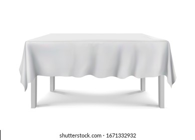 Table with White Tablecloth.Empty Rectangular clean table Isolated on White Background.furniture for interior, vector illustration