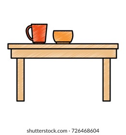 table wooden with coffee cups