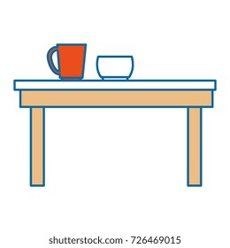 table wooden with coffee cups