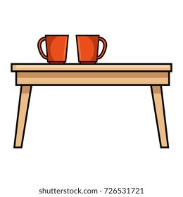 table wooden with coffee cups