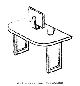 table wooden with computer isometric icon