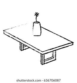 table wooden with flower vase isometric icon