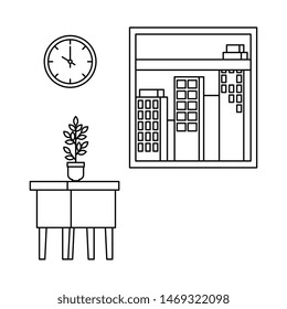 table wooden with houseplant and window