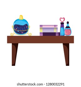 table wooden with potion bottles