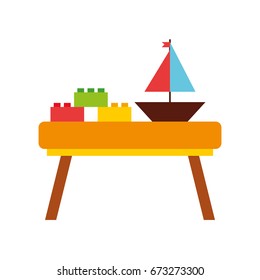 table wooden with toys