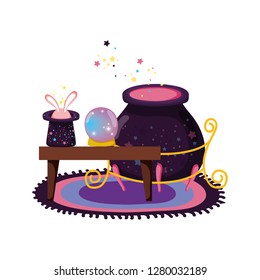 table wooden with witchcraft items