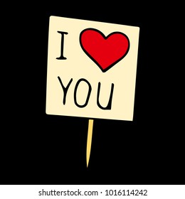 Table with the words I love you vector illustration. Doodle style. Design, print, decor, textile, paper