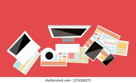 table work perspective top.idea and concept creativity illustration business.,success,plan,think,search,analyze,communicate, futuristic idea innovation technology.