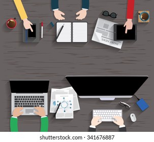 Table, Working, Businees, Meeting, High Angle View