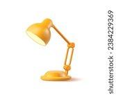 Table yellow 3d lamp. Electric device for workplace lighting. Realistic rendering for education, workflow, and business concepts.