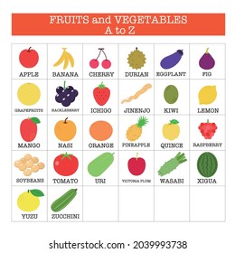 Table of A to Z  (Fruits and Vegetables)