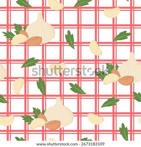 Tablecloth kitchen food pattern with Organic Garlic Bulb and Cloves